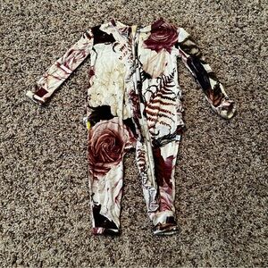 Posh Peanut White and Brown Floral Footies One Piece